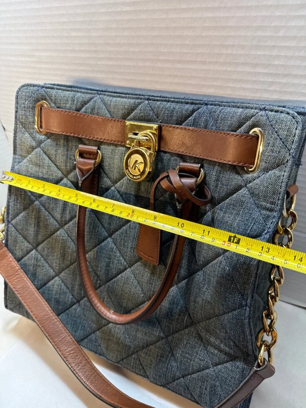 Michael Kors Quilted Denim Tote Bag with Leather Trim
